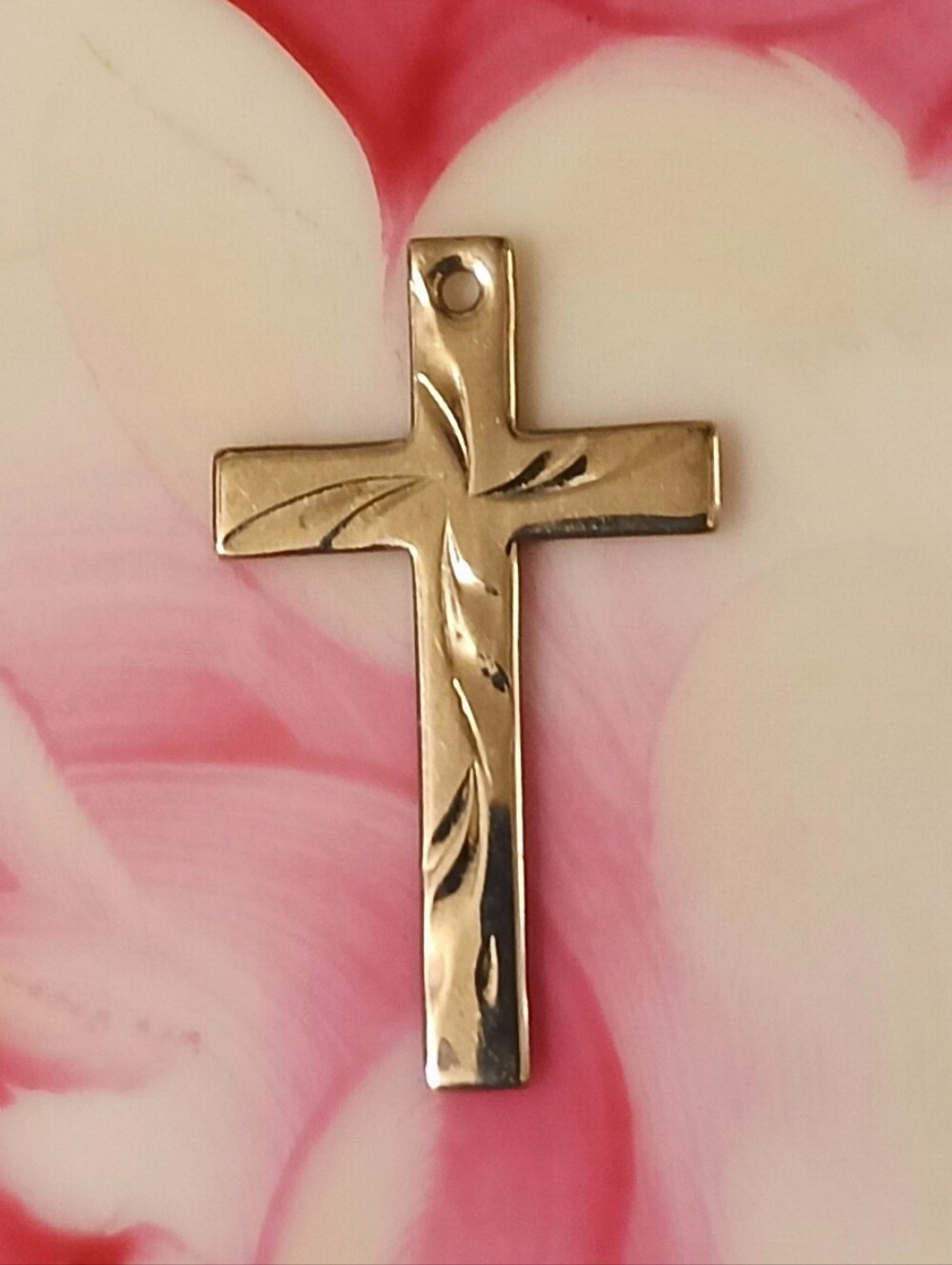 Like New Sterling Silver Etched Design Cross Charm/Pendant (1"L x 3/4"W)